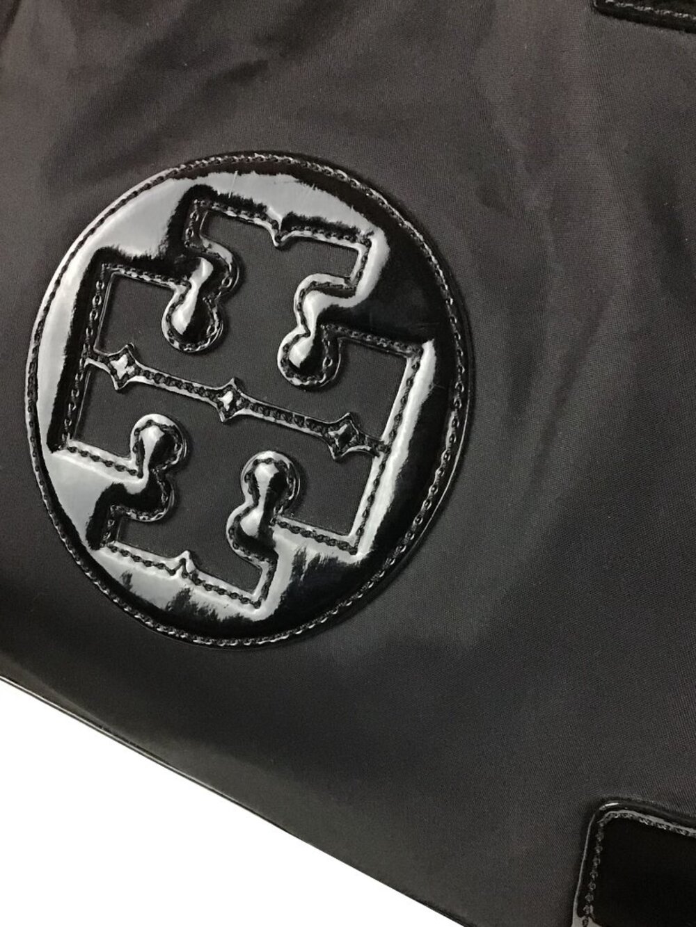 Tory Burch MINI ELLA Nylon/Patent Logo Tote Bag Black - Picture 4 of 15